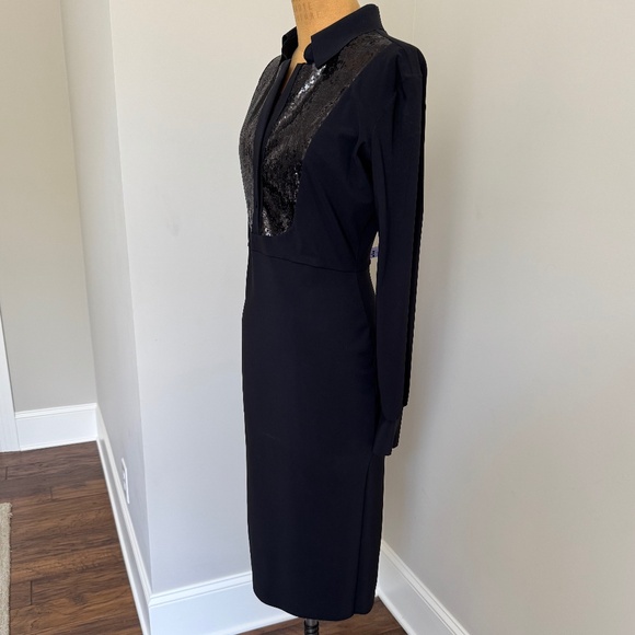 Chiara Boni Sequin-Bib Long-Sleeve Tuxedo Dress Size 10 - Picture 4 of 5